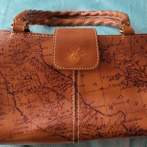 Patricia Nash Leather Rienzo Map Print Brown Satchel 12×7×5
